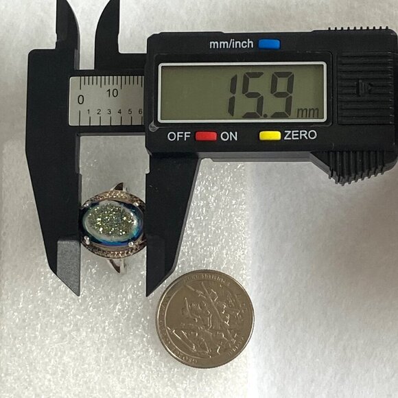 Sterling Silver 925 STS Oval Titanium Aura Quartz Druzy Ring Sz 8.5 - Picture 13 of 16